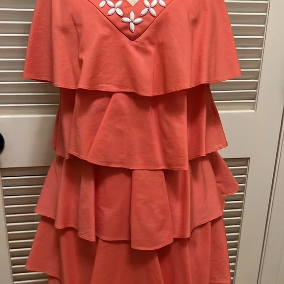 SL Fashions Tiered Dress in Tangerine, Size 8